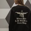 woman wearing black greater things sweatshirt