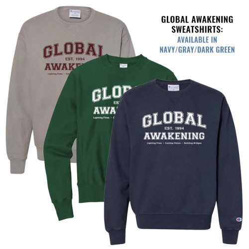 global awakening sweatshirt images in gray green and navy blue